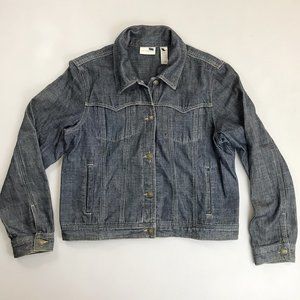 LIZ CLAIBORNE Textured Denim Jean Jacket L/XL Heavy Button Front Western Yoke
